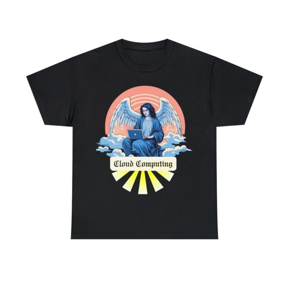 Angel Cloud Computing Humor Shirt Funny Shirt for Office Fashionable and Witty Office Attire Women Daily Life Casual Cotton Tops