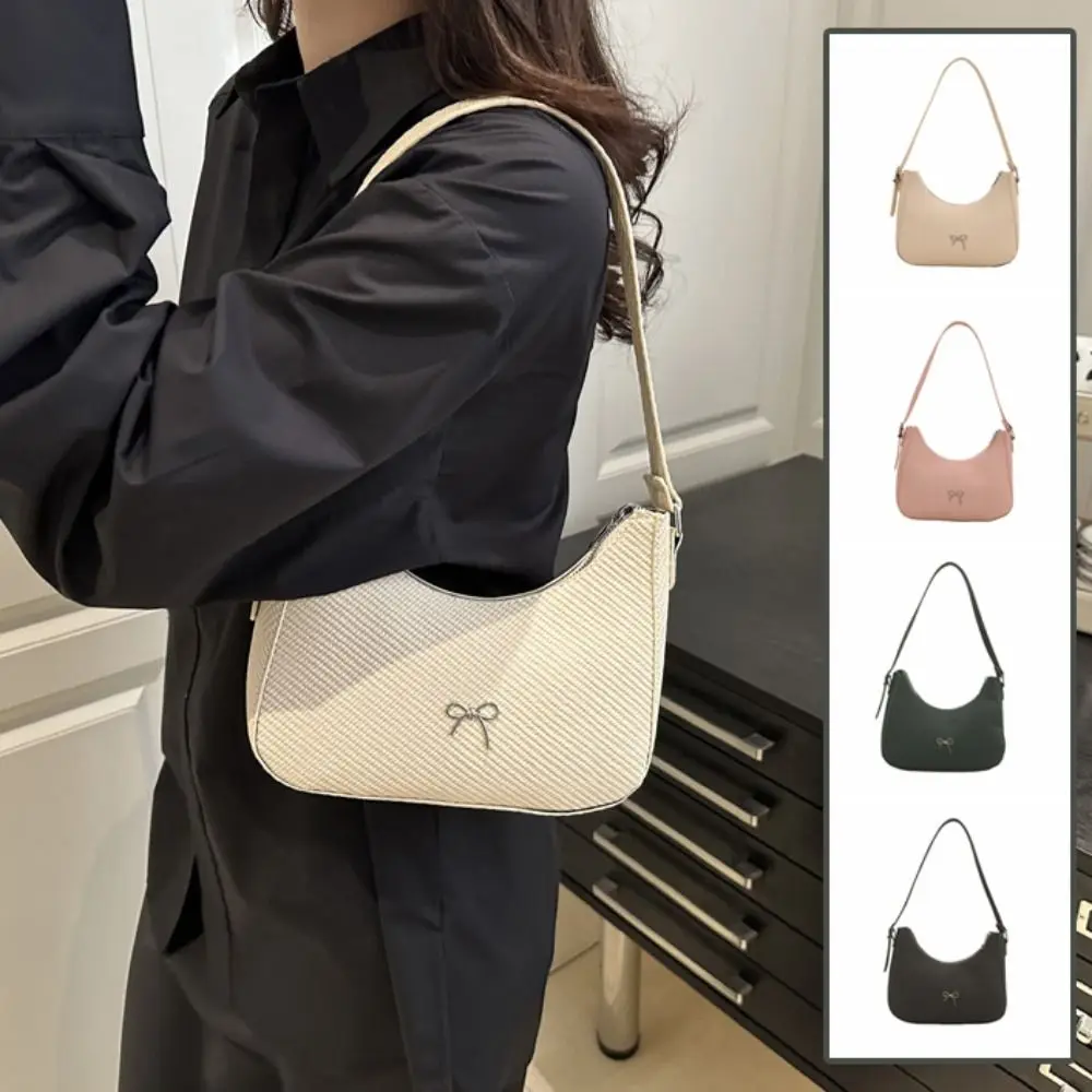 한국 스타일 PU 가죽 신상 디자인 언더암 백 대용량 스윗 보우노트 암핏 백 Y2K 핸드백 여성 숄더백