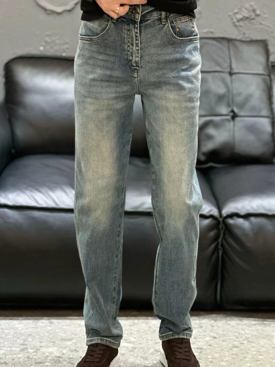 

New Men's Jeans Casual High Quali Faionable Spring Autumn Straight Leg Medium Stretch Stand Fit Water Waed