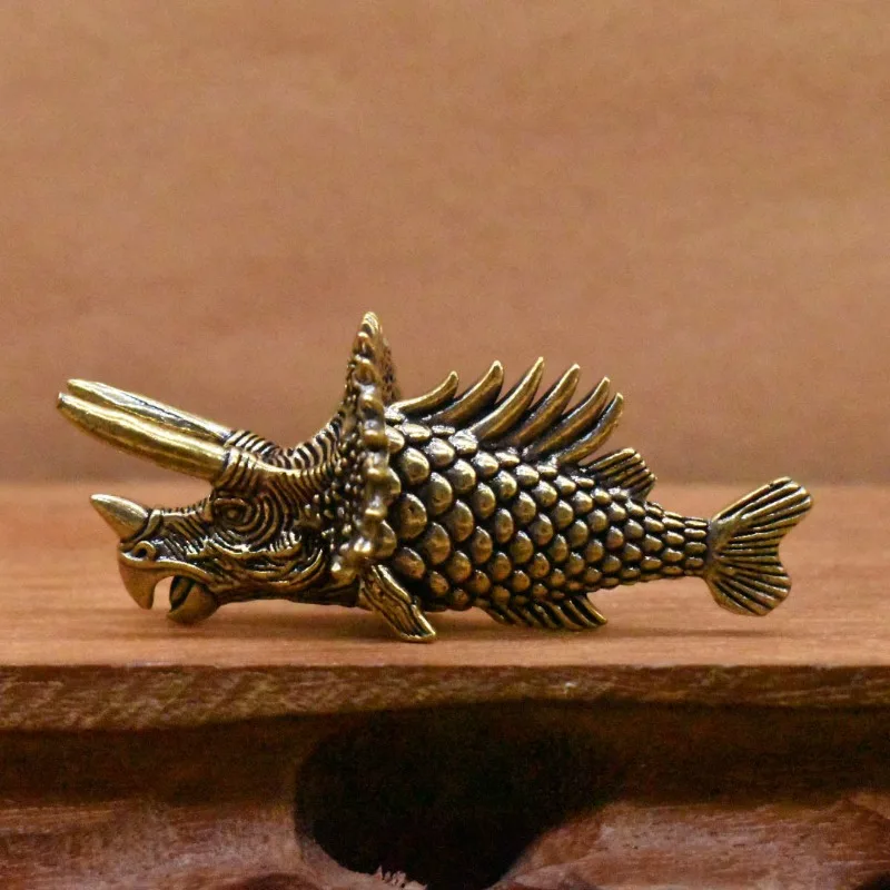 1 PC Triangular Dragon Head Fish Sculpture Desk Ornament Copper Craft Tea Pet Decor DIY Metal Animal Bonsai Landscape Miniature