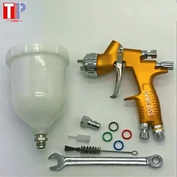 Tpaitlss Car Spray Gun GTl Pro Painting Gun TE20/T110 1.3mm/1.8mm Nozzle Glod with Mixing 600ml Cup Water Based Air Spray Gun