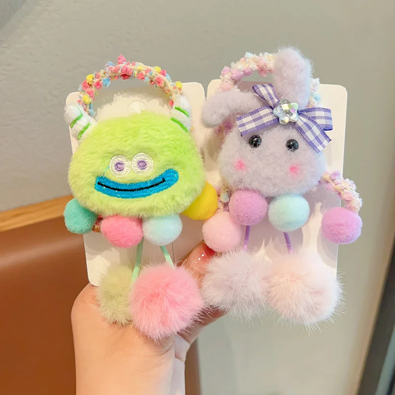 2023 New Children Cartoon Plush Colors Lovely Elastic Hair Bands Cute Girls Soft Scrunchies Rubber Bands Kids Hair Accessories