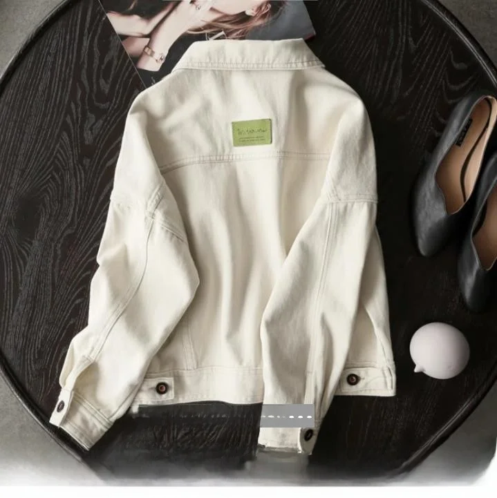 

Повседневная хлопковая джинсовая женская куртка на осень-зиму, однотонная верхняя одежда с воротником на пуговицах, облегающая длинная све