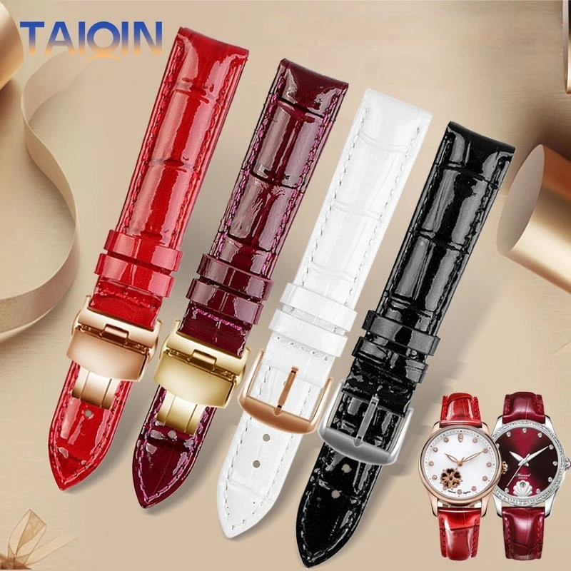 

Bright cowhide watchband Soft Watch Belt 12mm 14mm 16mm 18mm Ladies Genuine Leather Strap for Casio Citizen Fossil Purple white