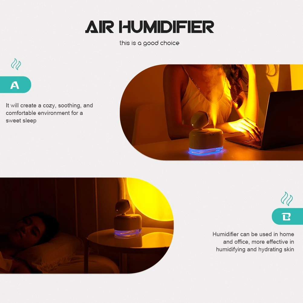 

Air Purification Lamp Mini Cool Humidifier White Portable USB Small Office Bedroom Living Room Air Moistener Sunset Light