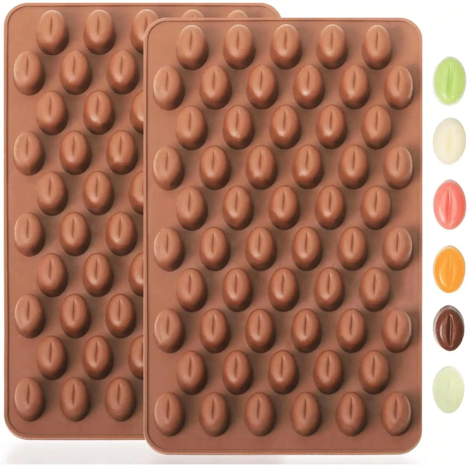 Moldes de Silicona para Granos de Café, Molde de Chocolate con 55 Cavidades en Forma de Grano de Café, Molde de Silicona de Grado Alimenticio para Bocadillos/Decoración de Pasteles