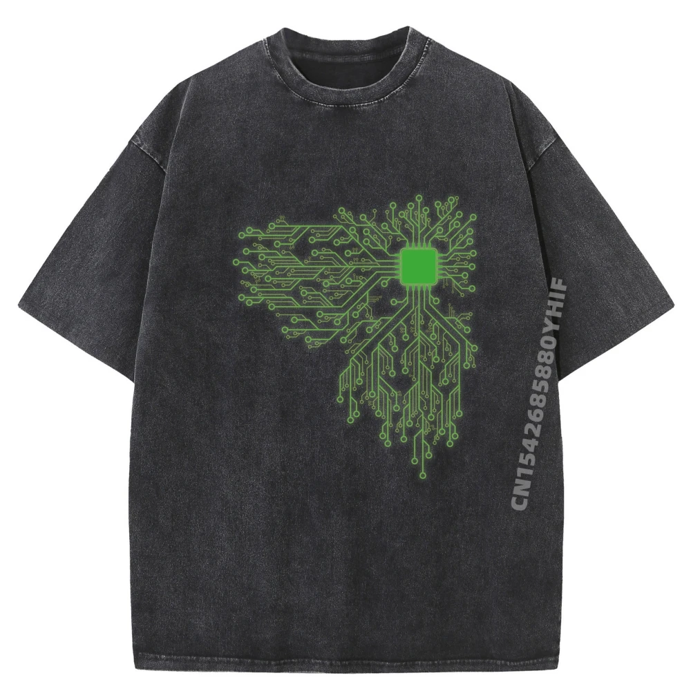 

Computer Chip Cpu Core Heart Computer Geek Camisetas Loose Short Sleeve Washed T-Shirt Normal Graphic Clothes