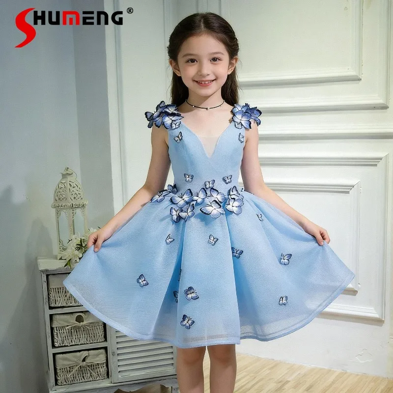 

Платье принцессы для девочек без рукавов с бантом, новая модная модель 2026 года, простое платье для выступлений на фортепиано, детское платье для дня рождения