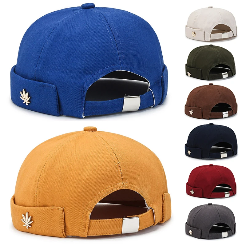 Vintage Dome Hat Maple leaf Decor Beanie Hats Solid Color Docker Hat Spring Landlord Hat Women Men Hip Hop Brimless Hat Beanies