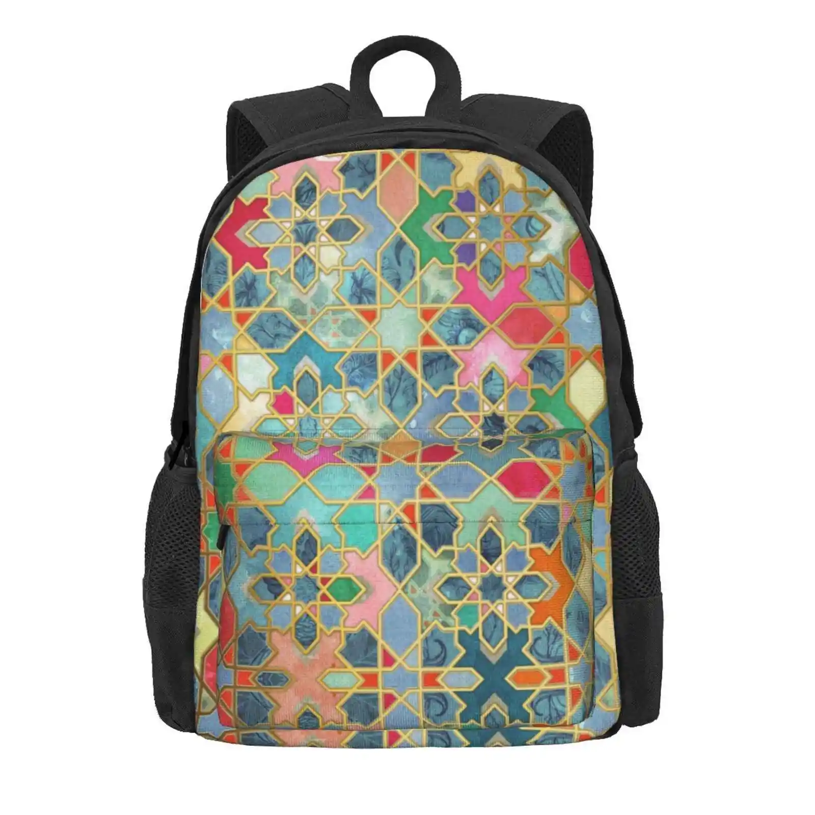 Gilt & Glory - Colorful Moroccan Mosaic Hot Sale Schoolbag Backpack Fashion Bags Boho Bohemian Morrocan Morroco Tiles Blue Pink