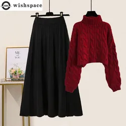 Autumn and Winter Set Women's 2023 New Korean High Neck Knitted Sweater Slim Half Skirt Two Piece Set Fashion