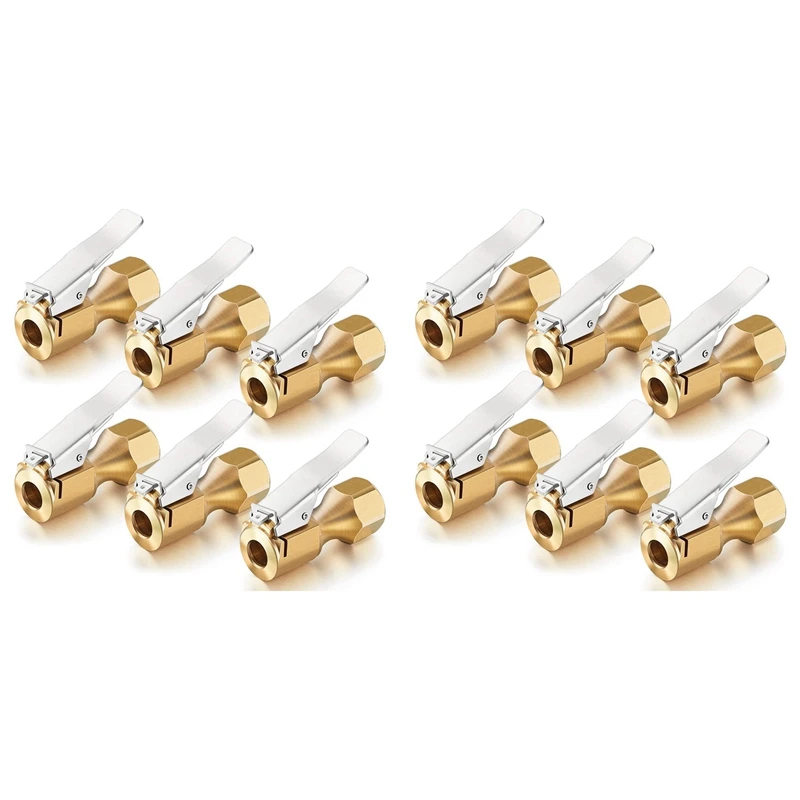 

12 Pieces Brass Air Chuck Open Flow Straight Tire Chuck With Clip For Tire Inflator Gauge Compressor Accessories