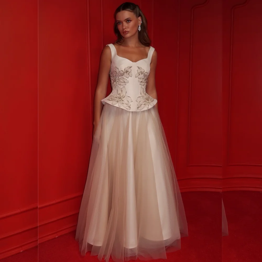 

Customized Elegant Exquisite Net Sequined Pleat A-line Sweetheart Long Dresses Bespoke Occasion Simple