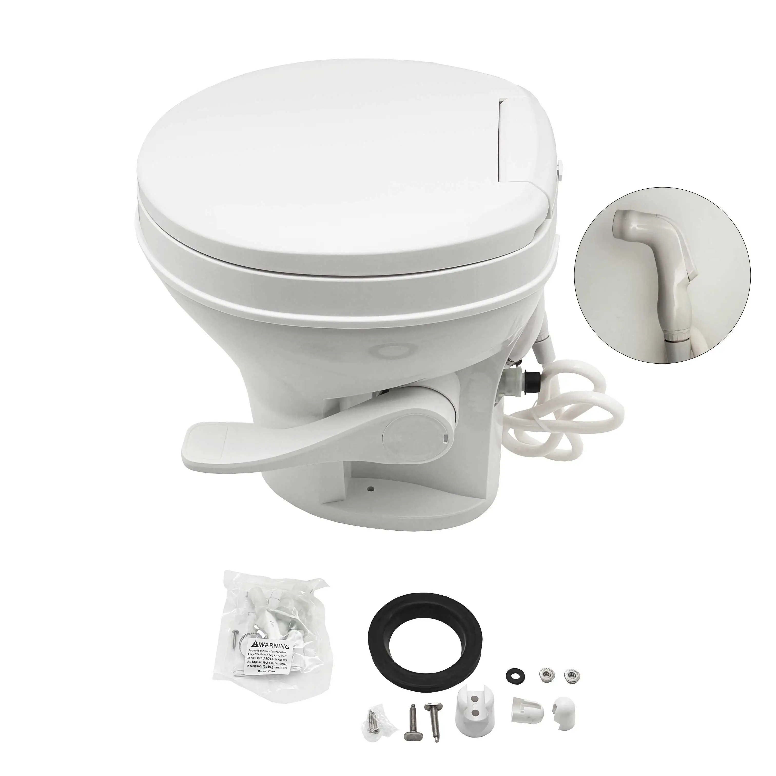 RV Toilet One-piece Plastic Foot Flush Camping Toilet With Spray Gun Easy Clean
