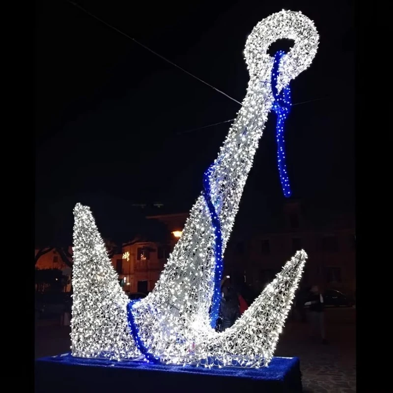 Festive nautical anchor-shaped LED lighting, commercial-grade nautical-themed decoration, suitable for coastal festivals