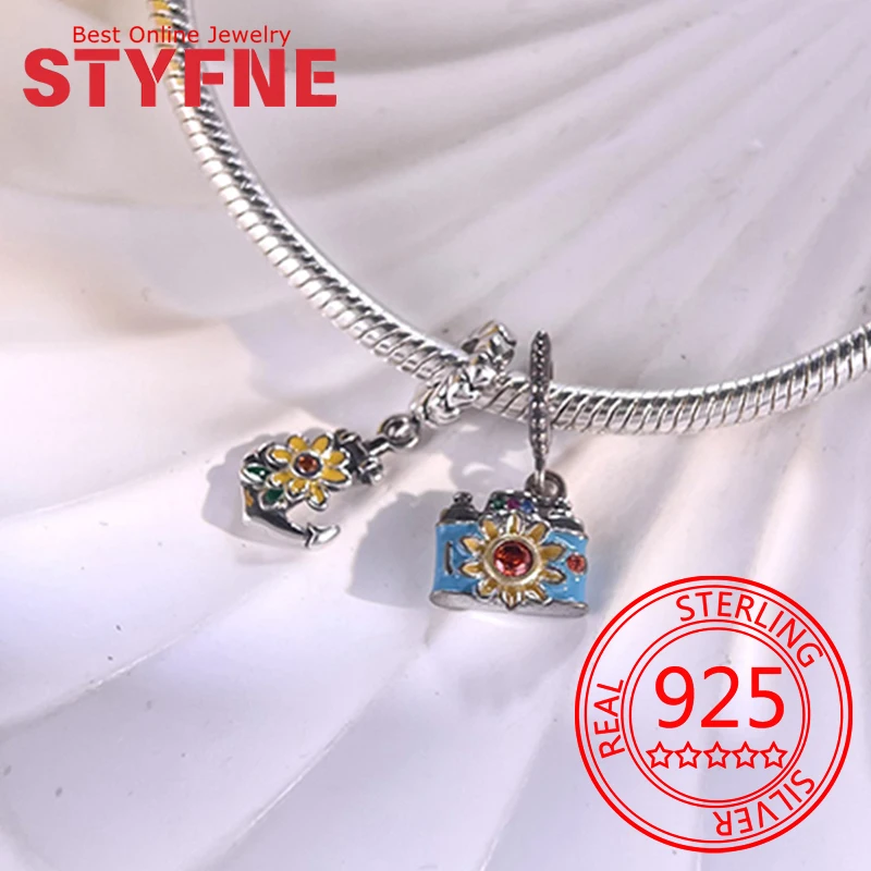 

925 Sterling Silver Sunflower Camera Travel Charm Beads Fit Bracelet Necklace Accessories Beads Jewelry Making Fine Jewelry Gift