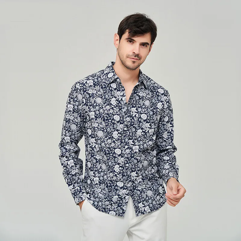 

New Men's Floral Print Stretch Casual Long Sve irt Comfortable Cotton Blend Fabric Loose Fit All Seasons Wear