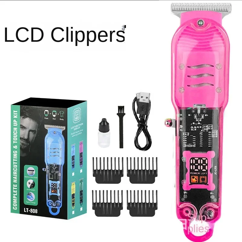 Máquina de corte de cabelo recarregável para homens Clipper profissional Aparadores elétricos transparentes de cabelo Máquina de corte de cabelo sem fio