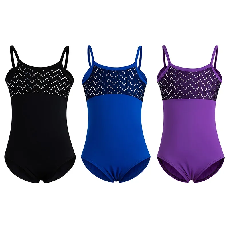 Girls Sequin Sleeveless Camisole Ballet Dance Leotard for girl Gymnastic Dance Tank Tops with Flower Hollow Back Dance Leotards