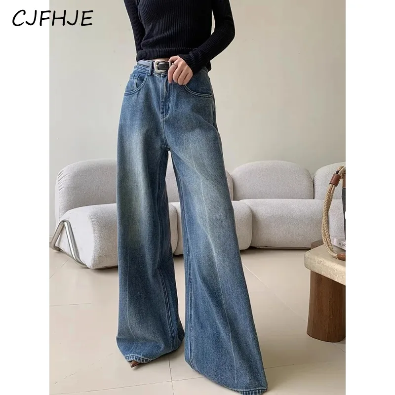 

CJFHJE New Wide Leg Jeans Women Korean Style Fashion Casual Vintage Baggy Loose Women's Full Length Denim Pants Streetwear