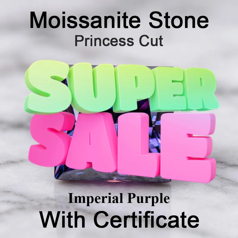 Moissanite Stone Princess Shape Imperial Purple Color Gemstone for DIY Ring Necklace Earrings Main Materials with Certificate