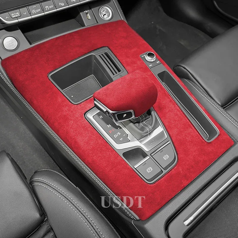 

For AUDI Q5 2023 2022 2021 2020 2019 Top Suede Car Central Control Gear Shift Knob Cover Suede Cap Armrest Box Mat Sticker