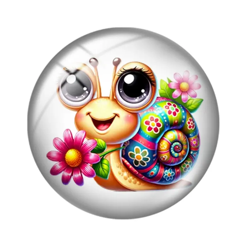 Cute Colorful Snail 12mm14mm/16mm/18mm/20mm/25mm/30mm Round photo glass cabochon demo flat back Making findings Jewelry