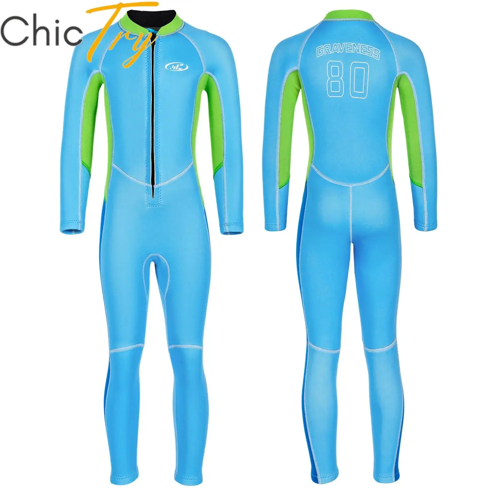 Boys Swim Romper 2.5mm Neoprene One-piece Swimsuit Long Sleeves Wet Suit Swimwear in Cold Water for Swimming Surfing Diving