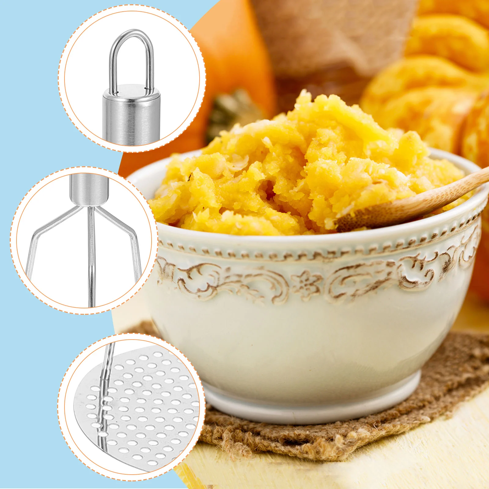 

2Pcs Premium Stainless Steel Potato Masher Wearresistant Kitchen Tool Fast Mud Output Pumpkin Carrot Masher Potato Ricer