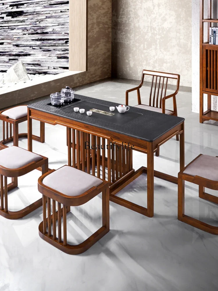 X4 Table-Chair Set Solid Wood New Chinese Embedded Tea Table Zen Home