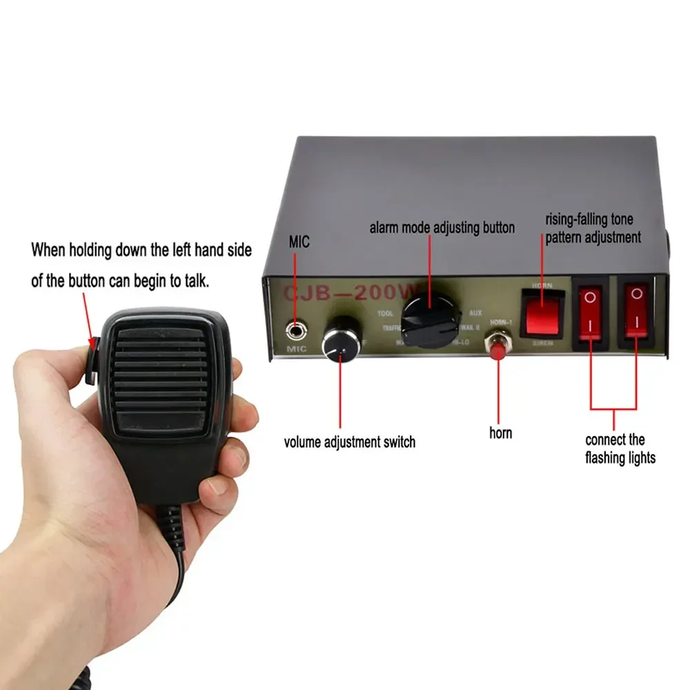 

VEVOR 100 / 200W 12V DC Car Alarm Professional PA System 8 Kinds of Warning Sounds with Handheld Mic for All Specific Vehicles