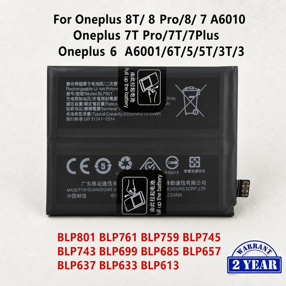Batería de repuesto para teléfono BLP801 BLP761 BLP759 BLP745 BLP743 BLP699 BLP685 BLP657 BLP637 BLP633 para OnePlus 8 8 Pro 8T