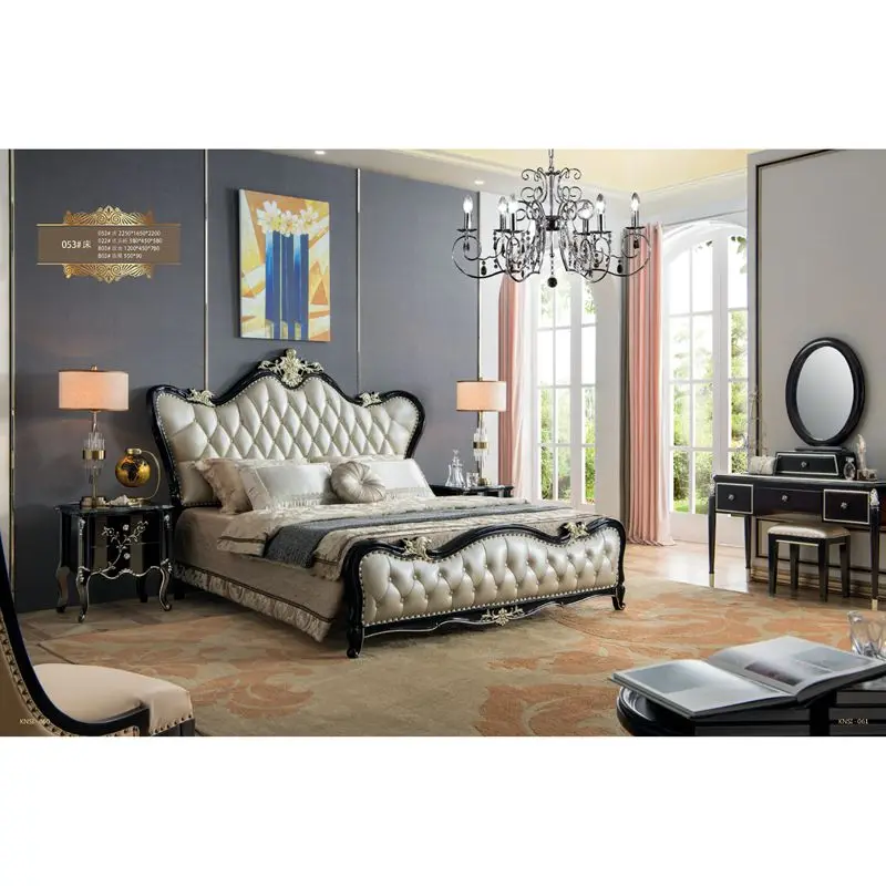 #$Premium French Retro Rococo Style King Size Platform Bed Frame,Elegant Hotel & Luxury Home Furniture Solid Wood Structure