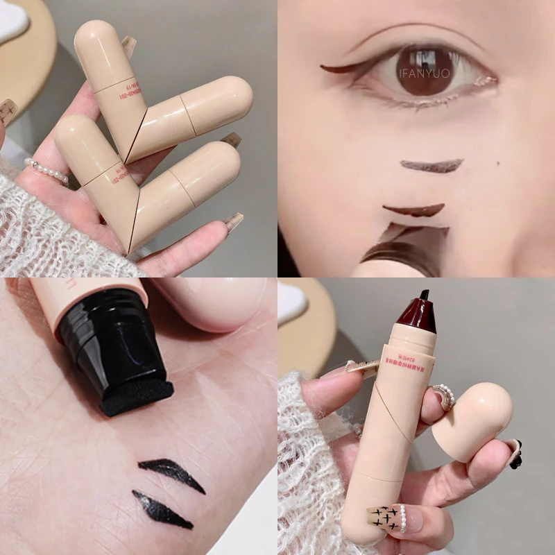 Lápiz Delineador de ojos con sello de doble cabeza en forma de corazón, duradero, resistente al agua, sin manchas, delineador de ojos marrón y negro para principiantes, para maquillaje de ojos atrevido