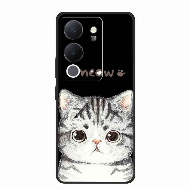 Funda For Vivo V30 Lite Case Cute Cartoon Cat Black Silicone Shockproof Soft Phone Cases For Vivo V30 Lite Back Cover Case Bag