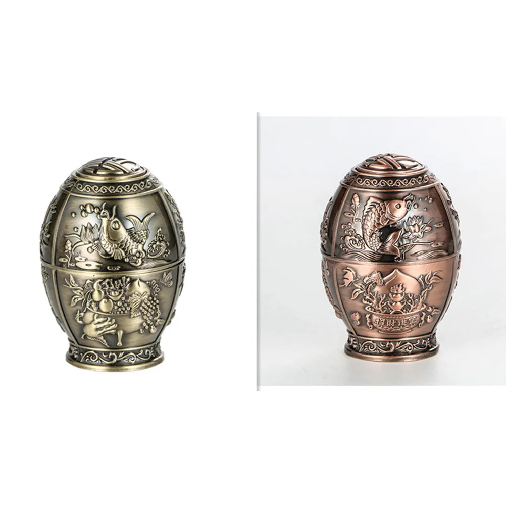 

Toothpick Storage Tube Chinese Style Vintage Metal Holder Fu Word Design Festive Pattern Table Decor Green Bronze