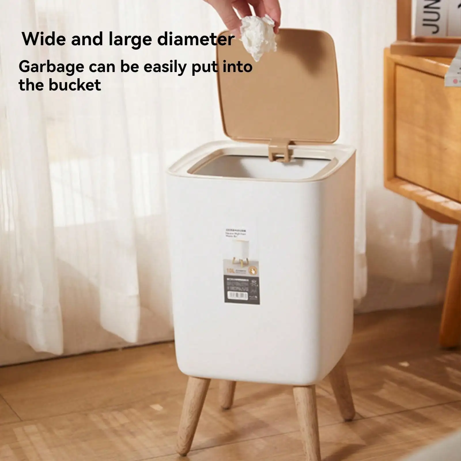 Push Down Household Garbage Can with Lid, 1 PCS 10 Liters Large Capacity Square Garbage Can (With Base), Cleaning Supplies