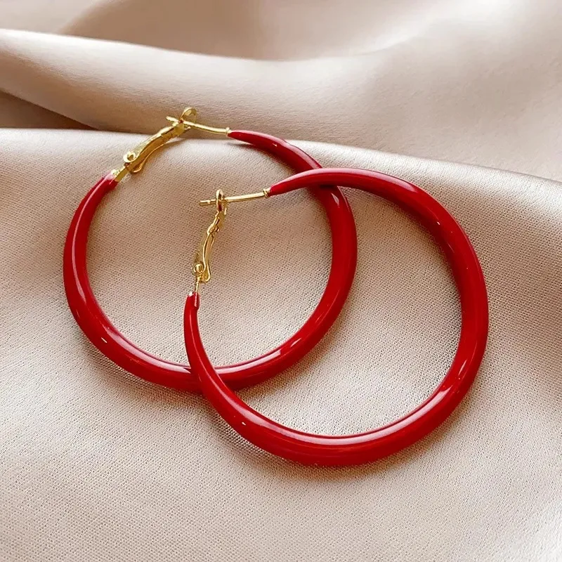 MHS.SUN nuevos pendientes de aro de esmalte liso rojo Retro para mujer, pendientes circulares grandes y pequeños a la moda, joyería elegante para las orejas, regalos de fiesta