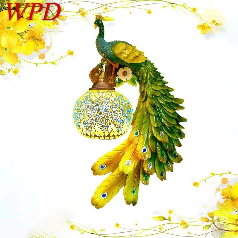 

WPD Contemporary Peacock Wall Lamp Personalized And Creative Living Room Bedroom Hallway Decoration Light