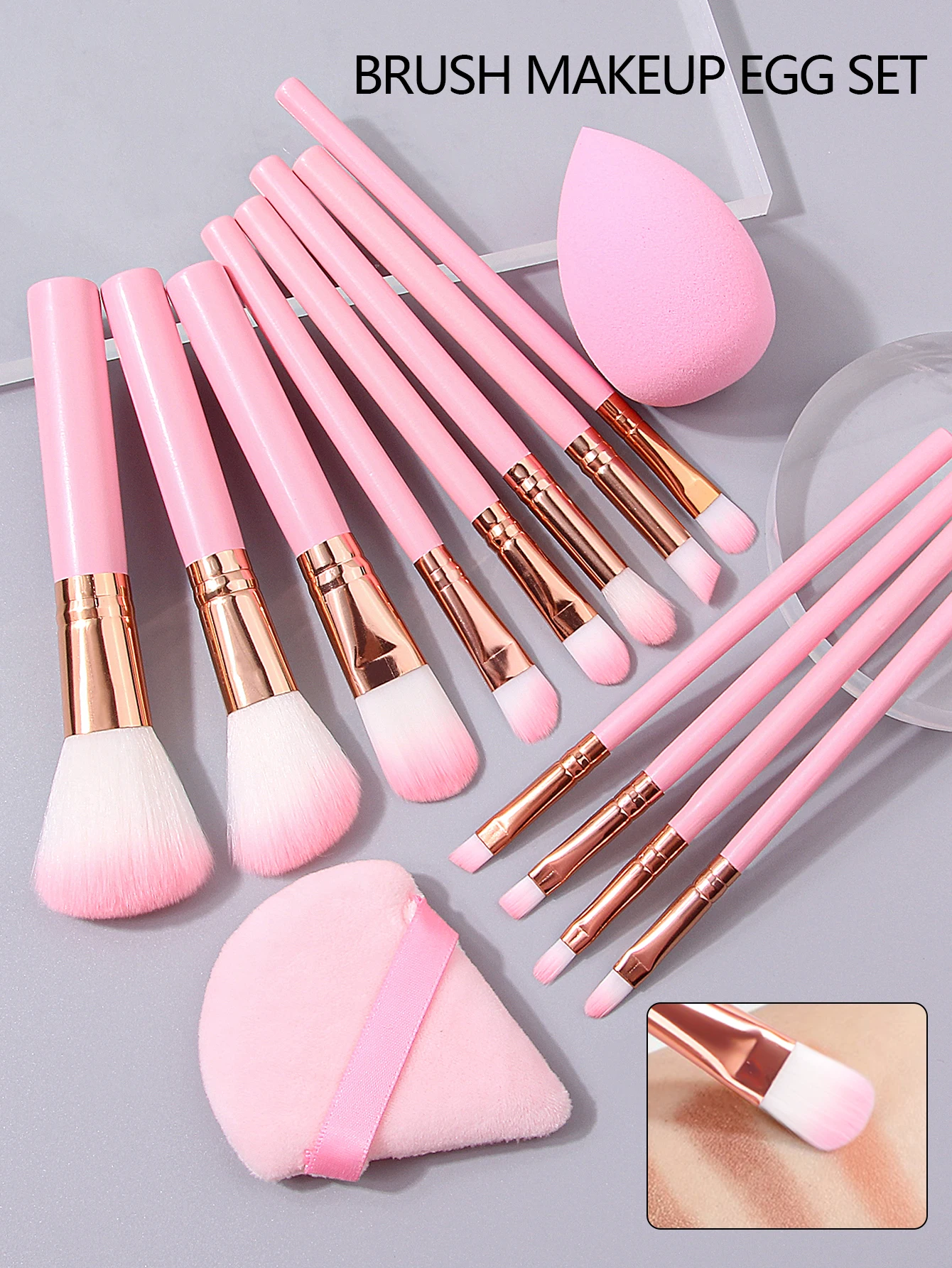 Conjunto de pincéis de maquiagem para iniciantes, conjunto de 12 peças, 3 peças, sem pó, sopro triangular, 1 saco de armazenamento, 19 peças