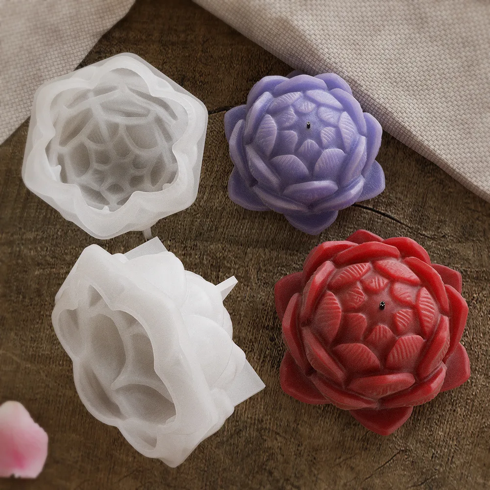 3D Lotus Silicone Mold Candle Mold DIY Resin Mold Lotus Flower Shape Aromatherapy Candle Mould Concrete Soap Craft Home Decor