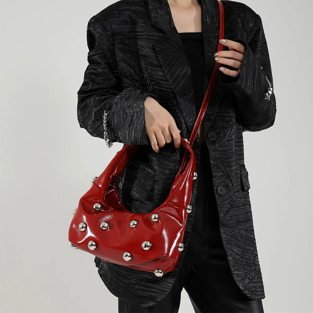 

Women PU Rivet Shoulder Bag Trendy Underarm Bag Adjustable Strap Fashion Tote Handbag Punk Style Satchel Purse Chic Hobo Bag