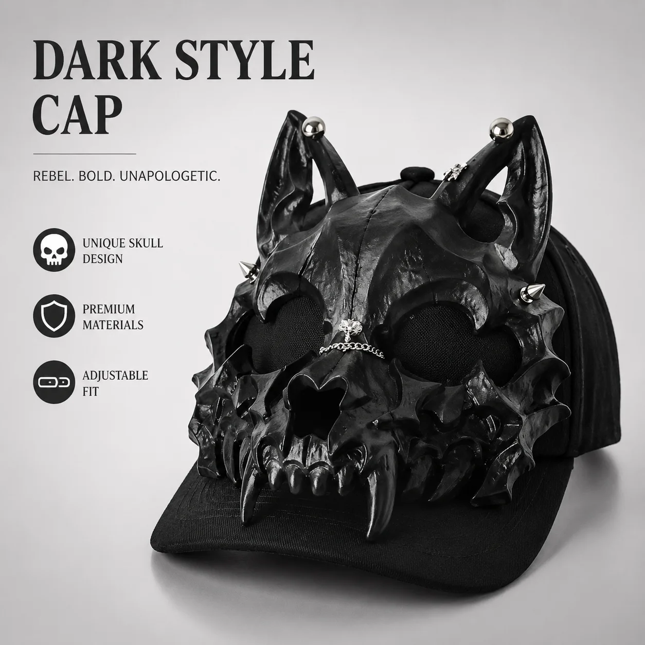 

Skeleton Wolf Ears Baseball Cap Subculture Dark Punk Style Adjustable Snapback Unisex Hat for Fashionable Accessories
