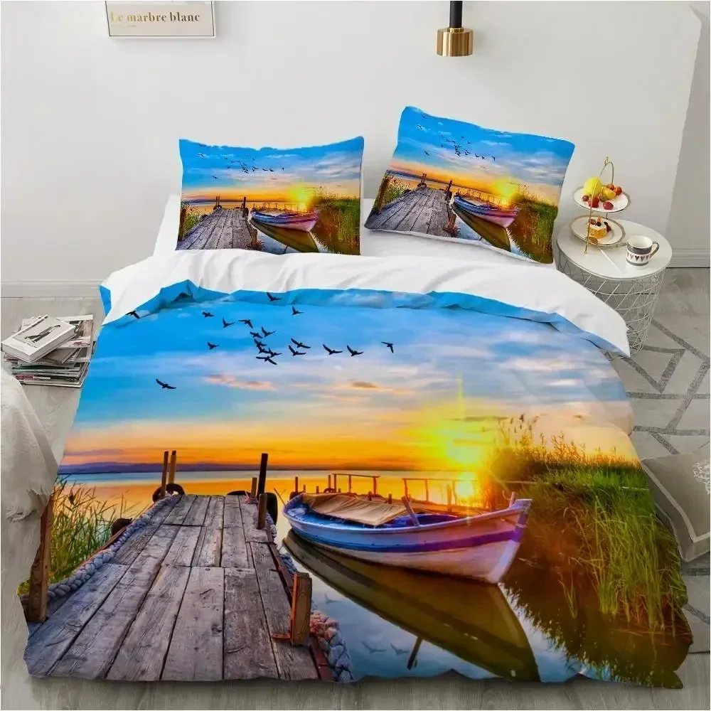 

Top Ocean Duvet Cover Set King Size Polyester Tropic Ocean Style Sandy Shore and Sea with Waves Escape To Paradise Theme Bed Set
