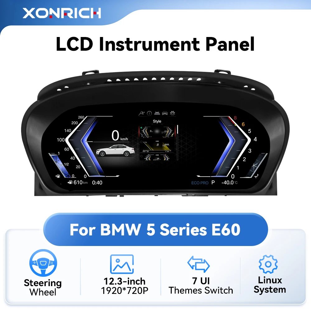 

12.3'' Цифровая приборная панель для BMW 5 серии E60 E61 E63 E64 CCC CIC 2003-2009, полностью цифровой LCD-дисплей, виртуальный приборный щиток, спидометр, панель приборов.