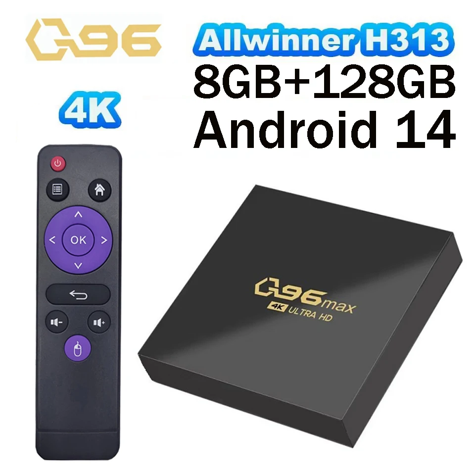 Q96 Max 4K TV Box Android 14 HD HDR Smart TV Box 8GB 128GB 4G Wifi Allwinner H313 reproductor multimedia iptv q96 TV Box