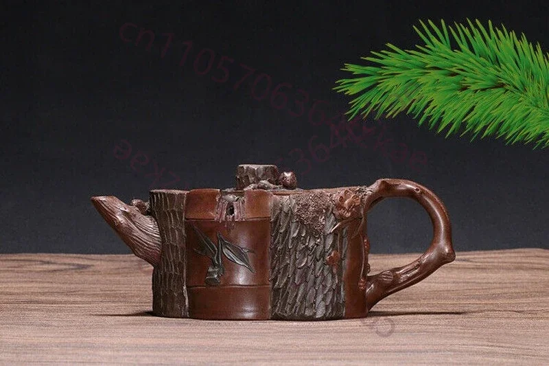 China Yixing Zisha Pottery 350ccPurple Clay Teapot Handmade Pine Bamboo Plum Pot