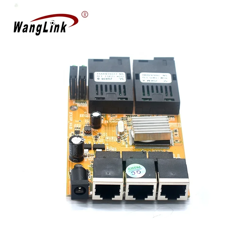 Wanglink 2*100Base-FX SingleFiber SC+20KM  3*10/100Base-T RJ45 2F3E Fiber Optical Media Converter PCBA