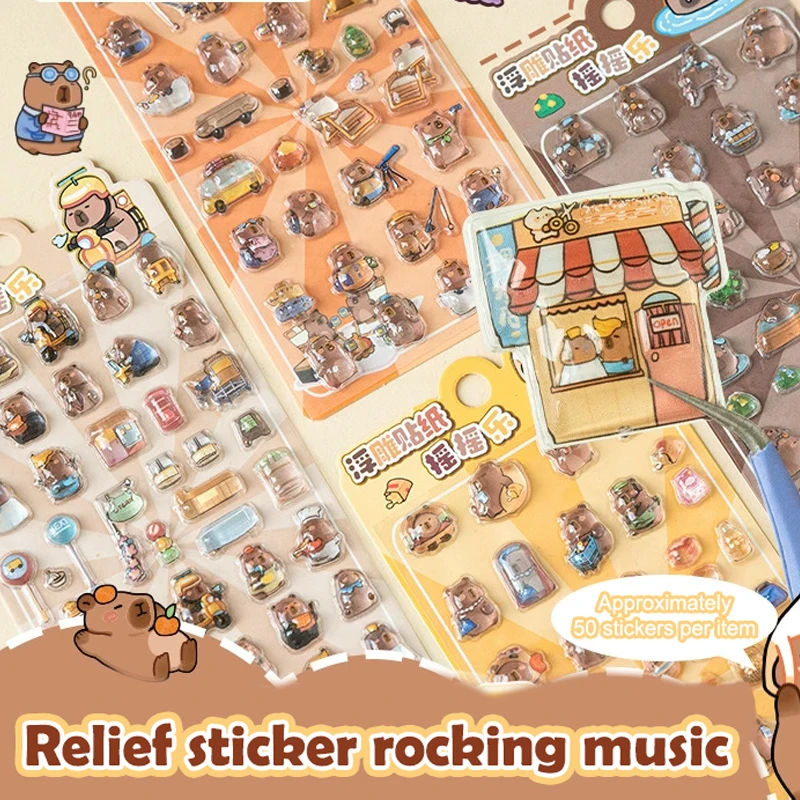 Cartoon Capybara Stickers 3D Transparent Jelly Sticker PVC Funny Animal Decorative Sticker Kids Mobile Phone Stationery Stickers