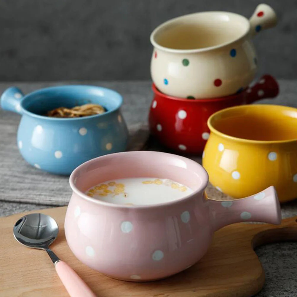 Wave Point Rote Keramikschüssel mit Griff, Suppennudeln, Frühstück, Reis, Ramen, Küche, leicht zu reinigen, Geschirr, Keramikschüssel